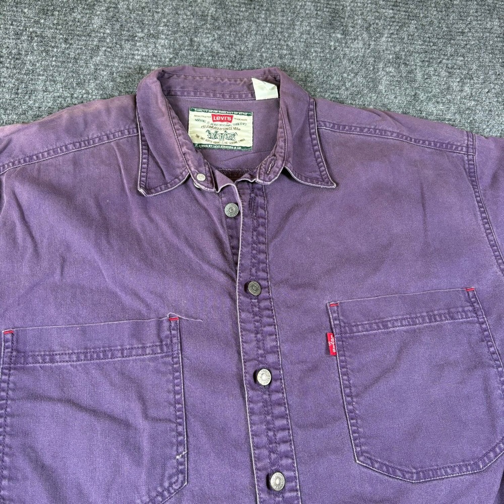 Levi's Button Down Shirt Mens Large Purple Excellent Long Sleeve Cotton Twill - Picture 2 of 7